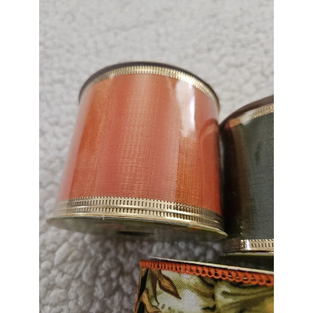 Vintage 2002 Autumn Accents Ribbon Orange Green New & Used‎ Lot Of 3 Spools Fall